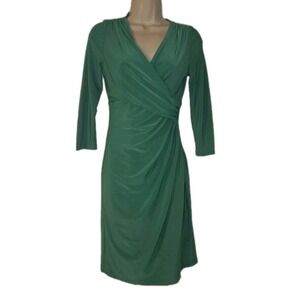 Lauren Ralph Lauren Petite 2P Faux Wrap Midi Sheath Dress 3/4 Sleeve Kelly Green